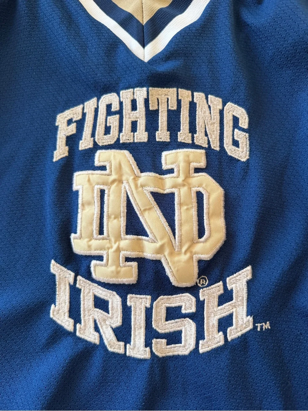 VTG 90s Starter Notre Dame Fighting Irish Hockey Jersey Blue Gold Youth S/M